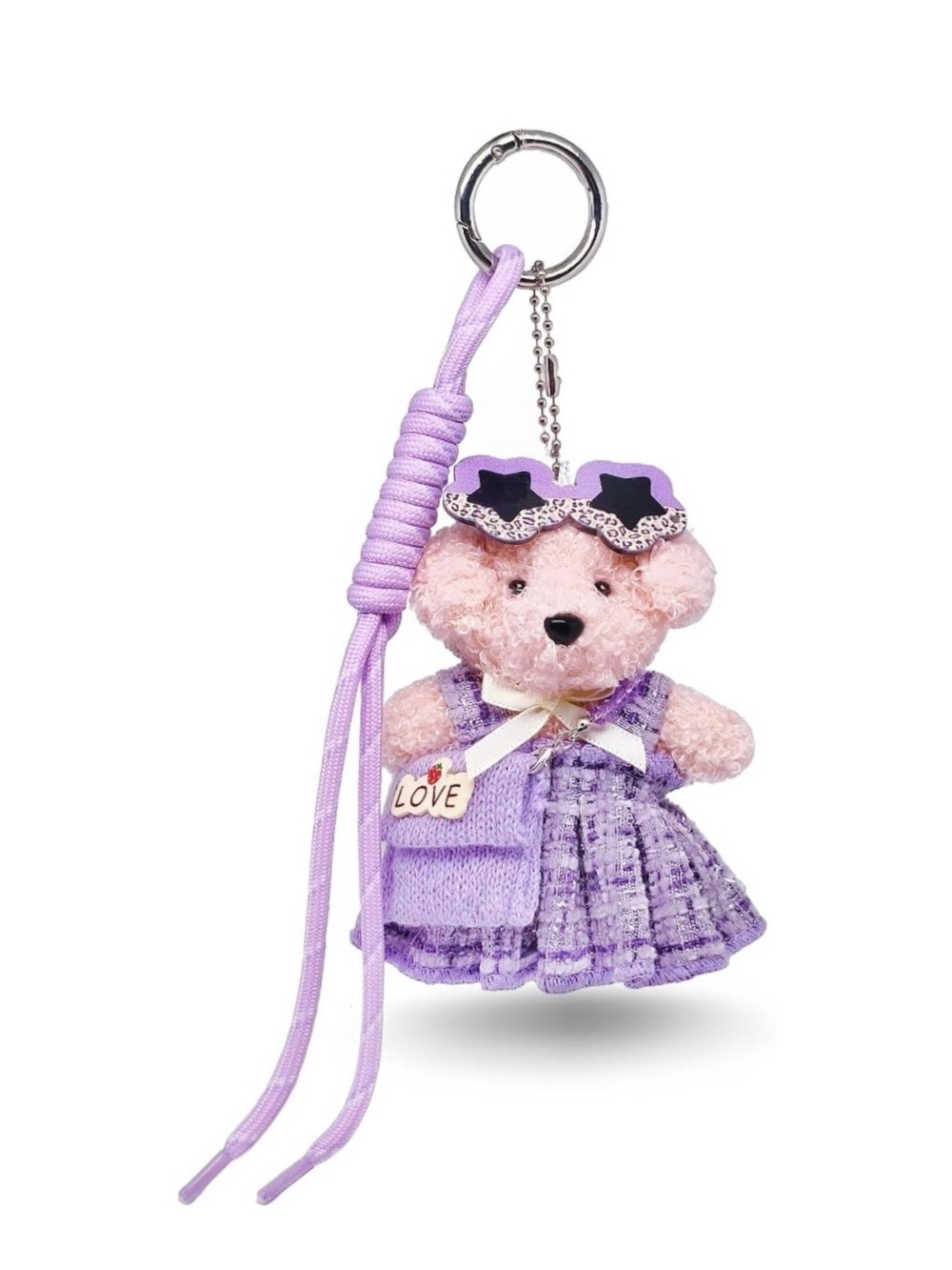 $28.00- Plush Teddy Bear Bag Charm Keychain Purple